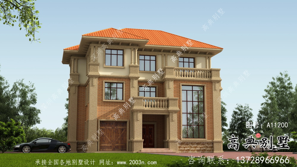 鄉(xiāng)村歐式三層復(fù)式別墅外觀設(shè)計(jì)圖