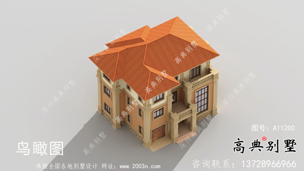 鄉(xiāng)村歐式三層復(fù)式別墅外觀設(shè)計(jì)圖