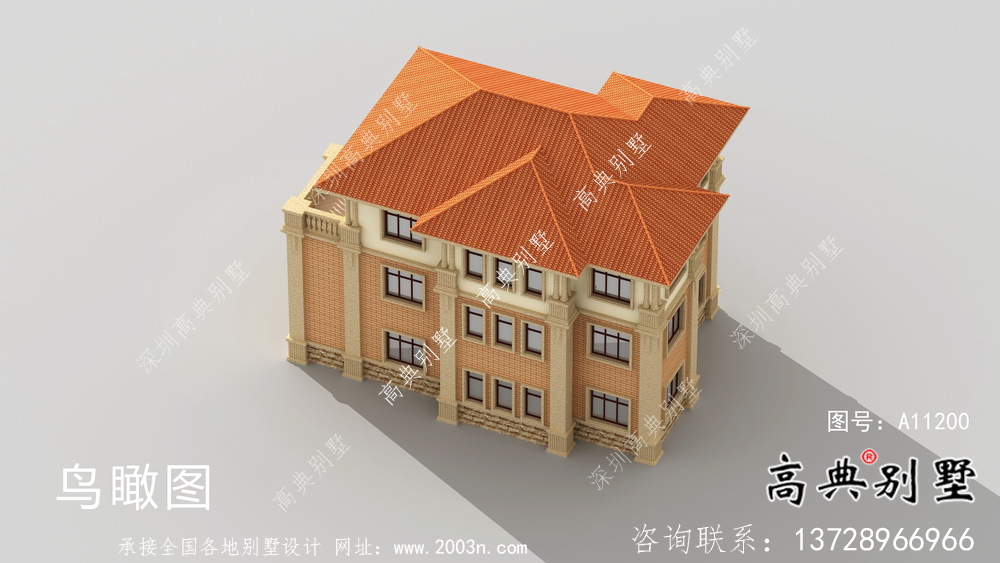鄉(xiāng)村歐式三層復(fù)式別墅外觀設(shè)計(jì)圖