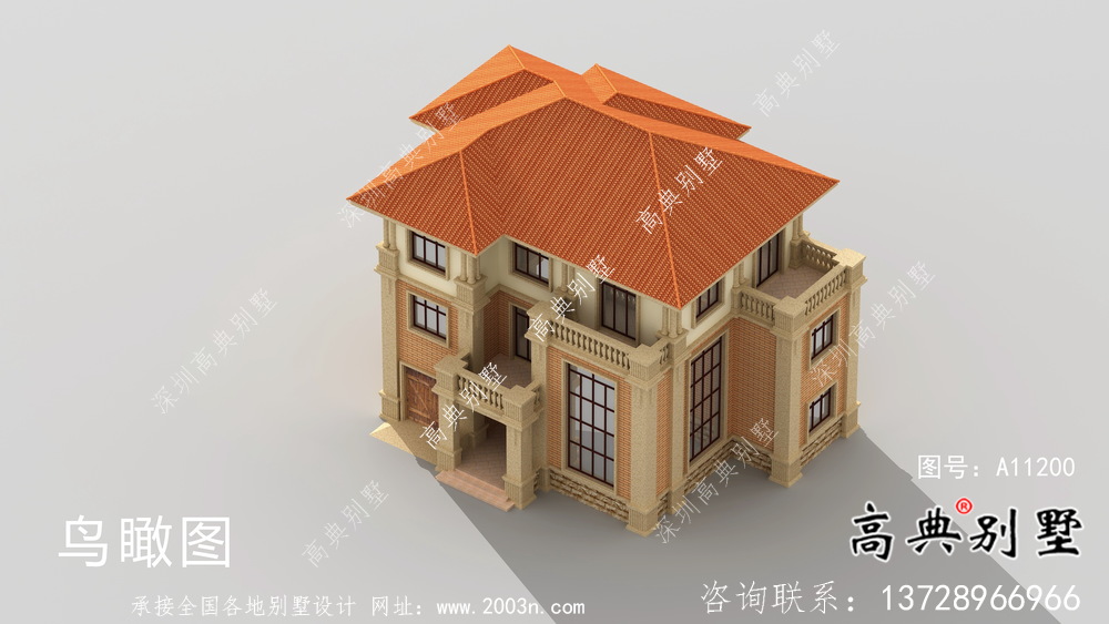 鄉(xiāng)村歐式三層復(fù)式別墅外觀設(shè)計(jì)圖