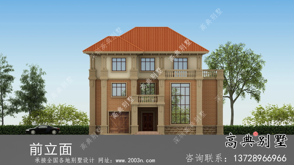 鄉(xiāng)村歐式三層復(fù)式別墅外觀設(shè)計(jì)圖
