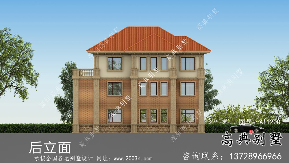 鄉(xiāng)村歐式三層復(fù)式別墅外觀設(shè)計(jì)圖