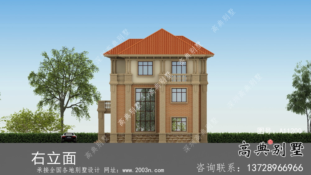 鄉(xiāng)村歐式三層復(fù)式別墅外觀設(shè)計(jì)圖