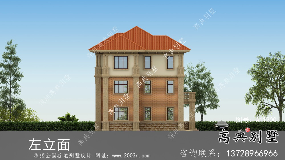 鄉(xiāng)村歐式三層復(fù)式別墅外觀設(shè)計(jì)圖