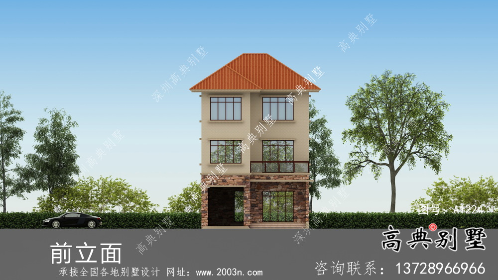 鄉(xiāng)村93平米帶車庫小別墅設(shè)計圖