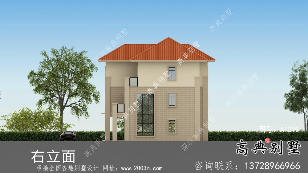 農村三層歐式別墅外觀效果圖及平面設計圖