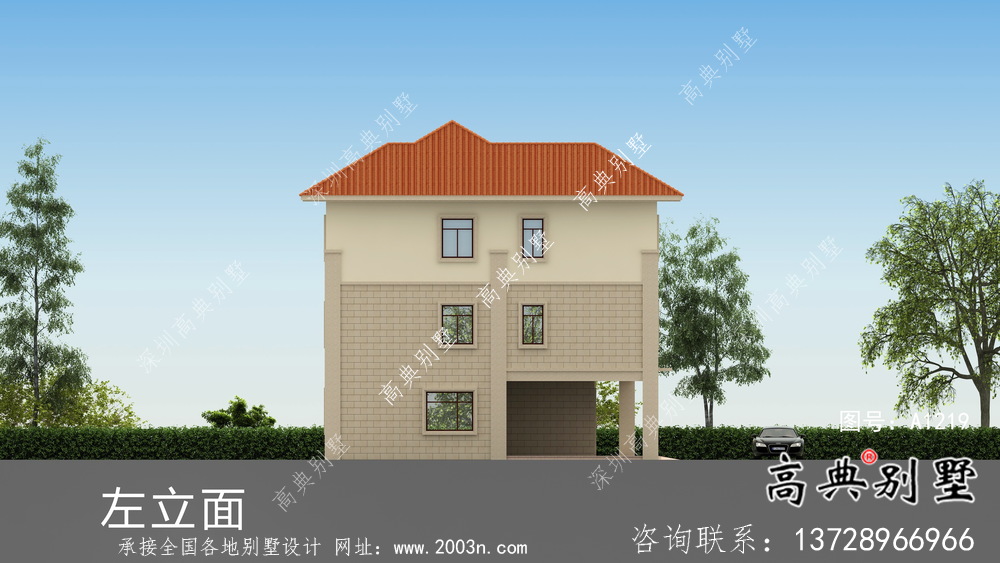 農村三層歐式別墅外觀效果圖及平面設計圖