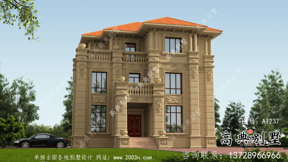 農村三層歐式別墅效果圖施工圖