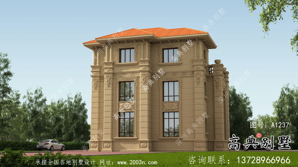農村三層歐式別墅效果圖施工圖