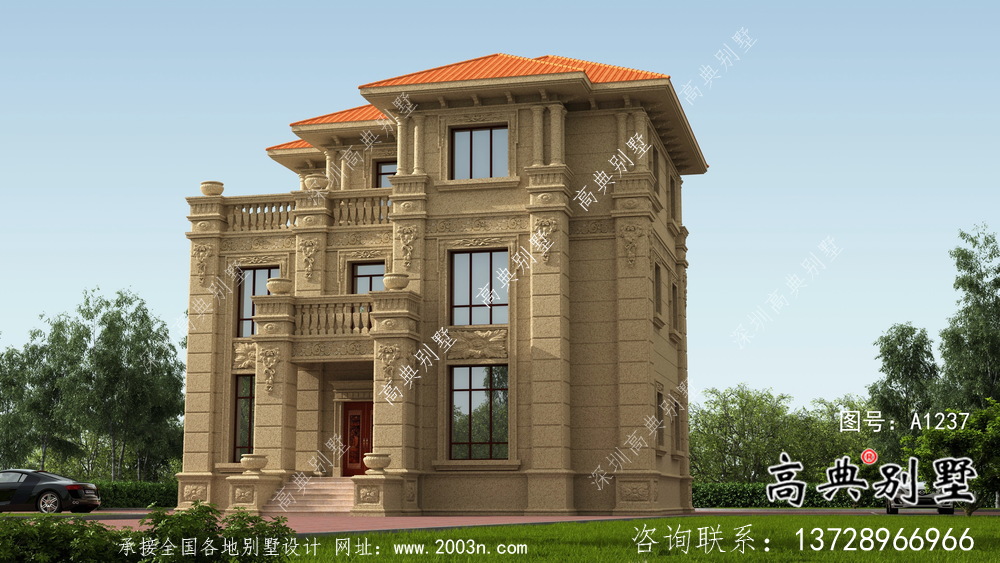 農村三層歐式別墅效果圖施工圖