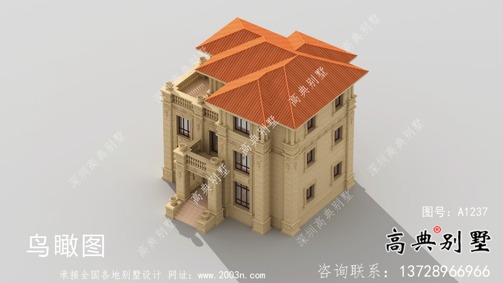農村三層歐式別墅效果圖施工圖
