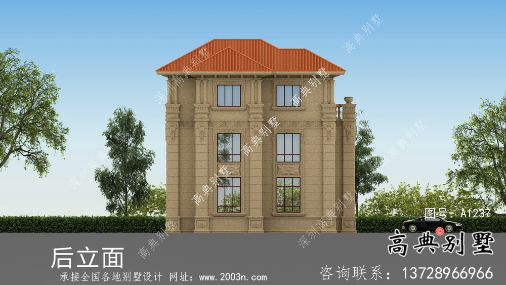 農村三層歐式別墅效果圖施工圖