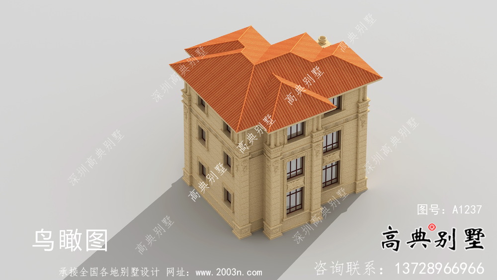 農村三層歐式別墅效果圖施工圖