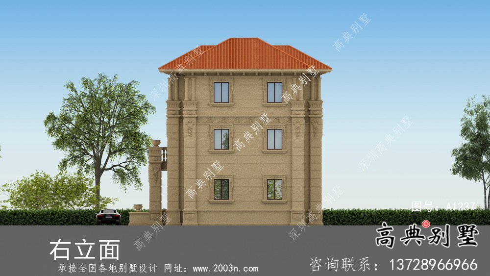 農村三層歐式別墅效果圖施工圖