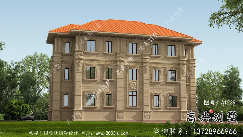 雙拼三層農村歐式別墅設計效果圖