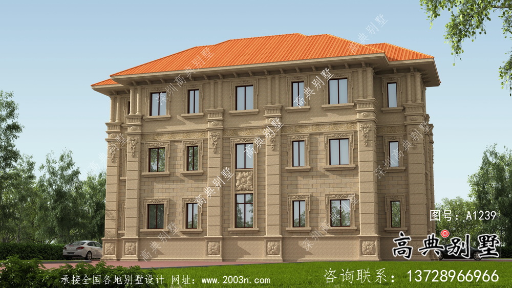 雙拼三層農村歐式別墅設計效果圖
