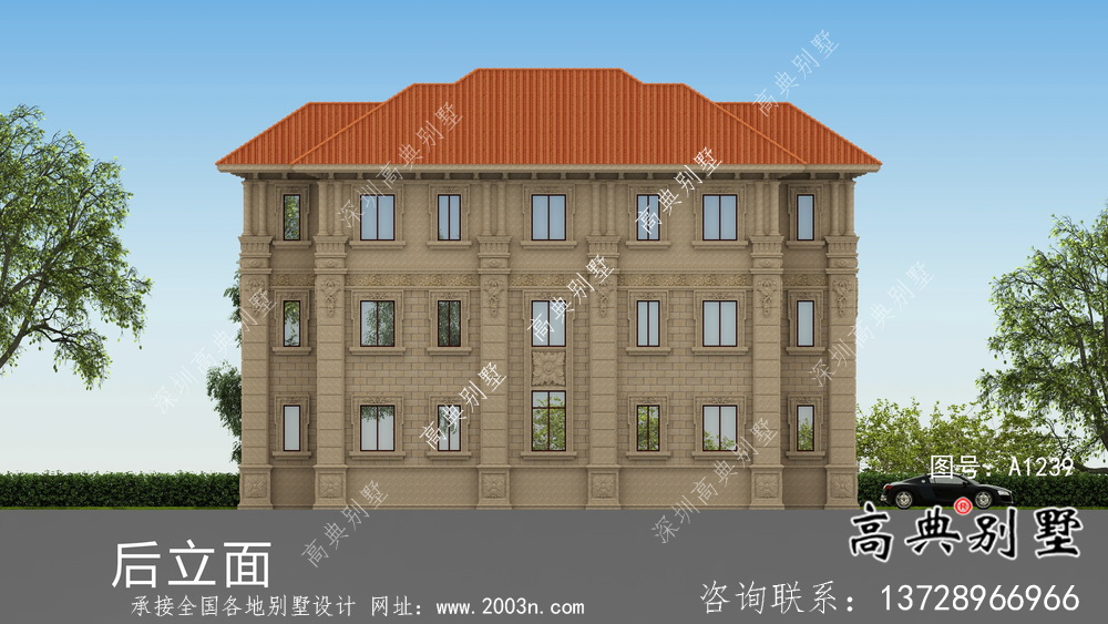 雙拼三層農村歐式別墅設計效果圖