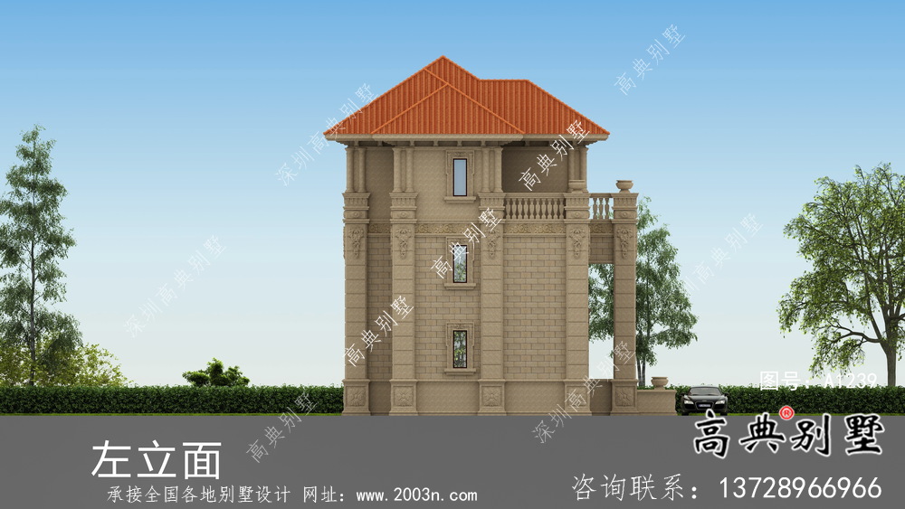 雙拼三層農村歐式別墅設計效果圖