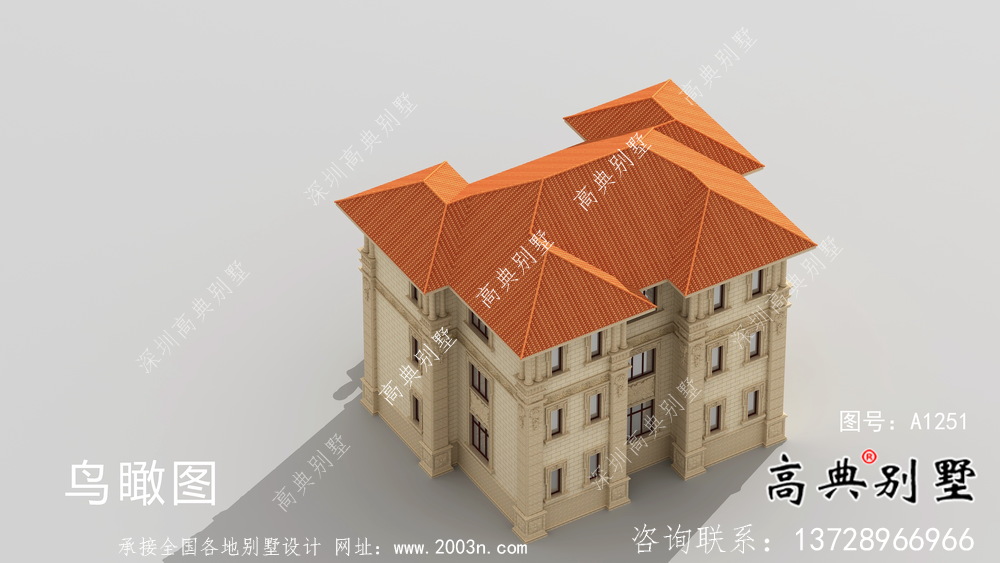 鄉村三層歐式經典雙拼別墅設計外觀效果圖