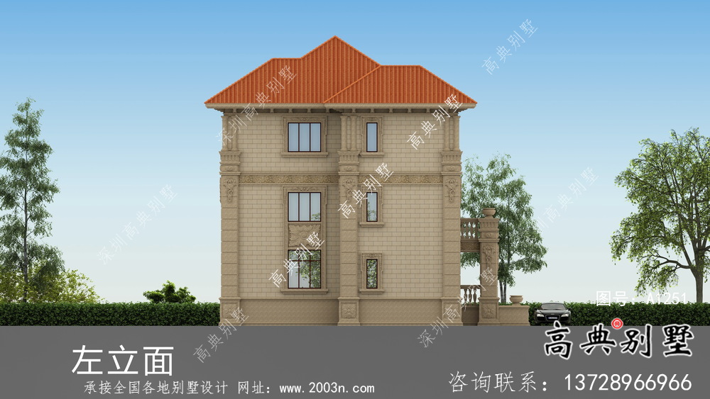 鄉村三層歐式經典雙拼別墅設計外觀效果圖