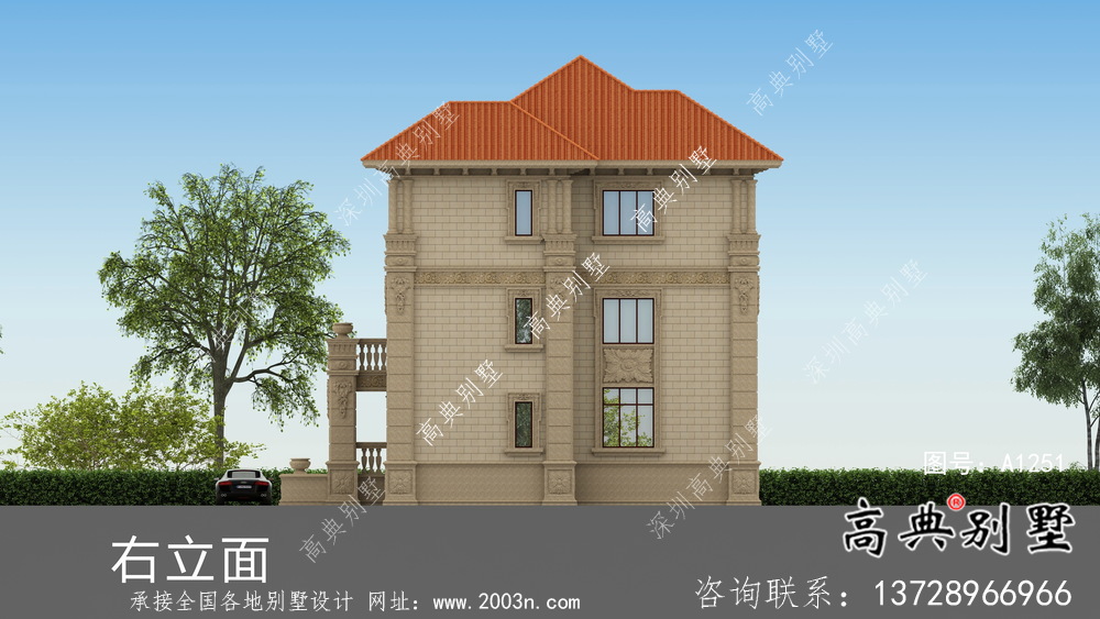 鄉村三層歐式經典雙拼別墅設計外觀效果圖