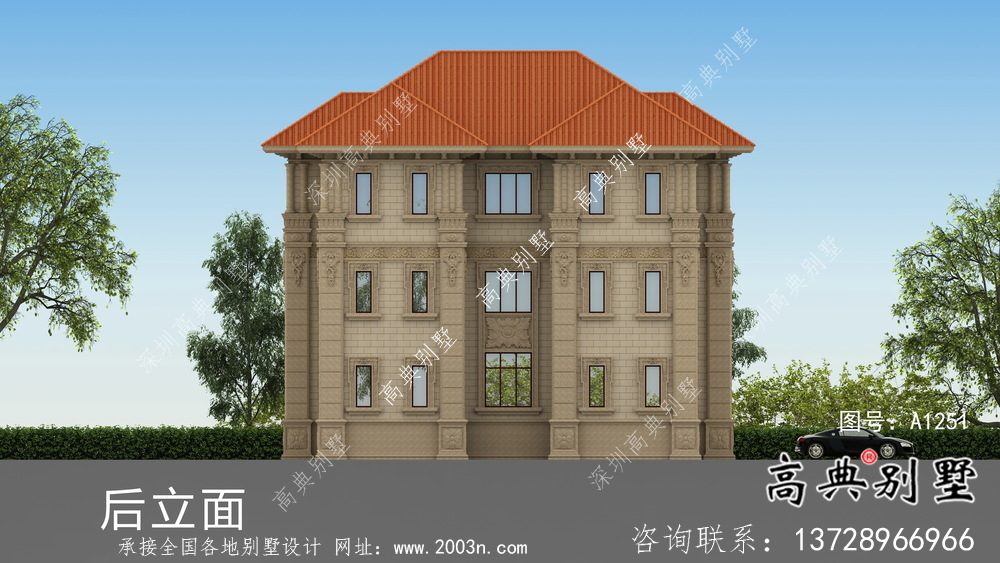 鄉村三層歐式經典雙拼別墅設計外觀效果圖