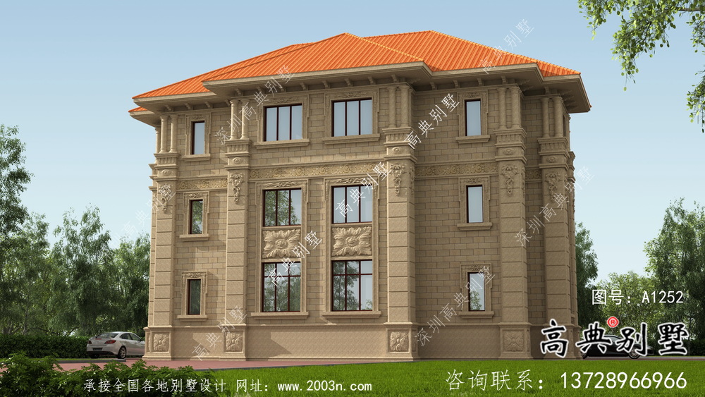歐式三層雙拼別墅設計圖紙及效果圖大全