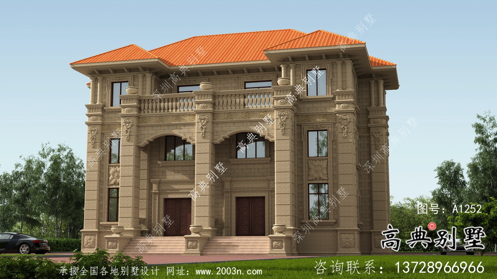 歐式三層雙拼別墅設計圖紙及效果圖大全