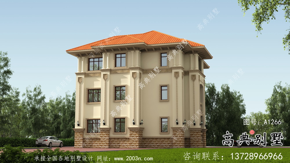 農(nóng)村復(fù)式二層新歐式別墅設(shè)計效果圖紙