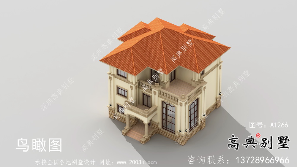 農(nóng)村復(fù)式二層新歐式別墅設(shè)計效果圖紙