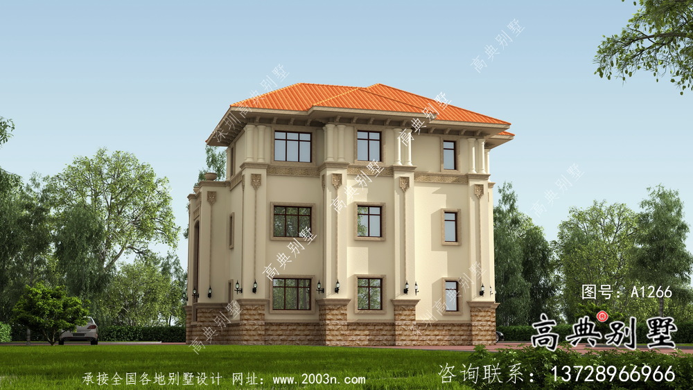 農(nóng)村復(fù)式二層新歐式別墅設(shè)計效果圖紙