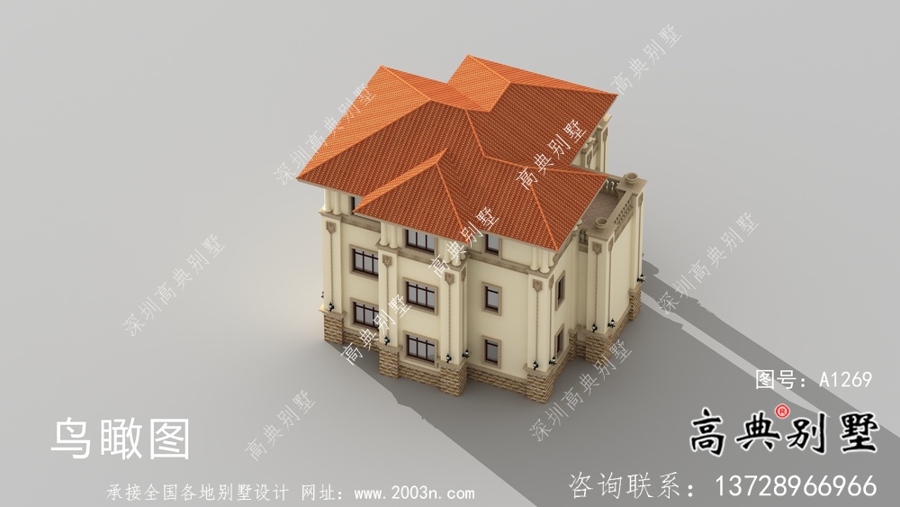 鄉村風情三層歐式別墅外觀設計圖紙