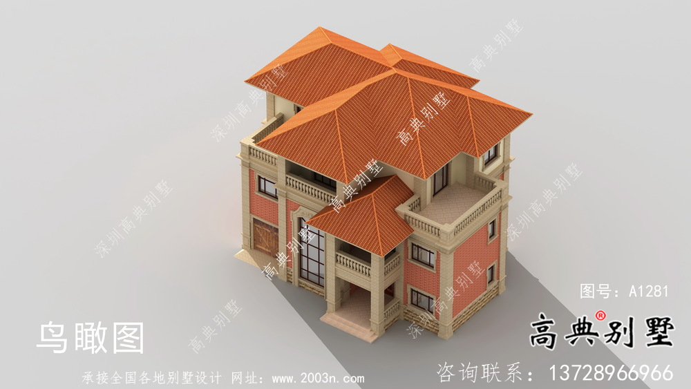 農村三層復式歐式別墅設計效果全套圖紙