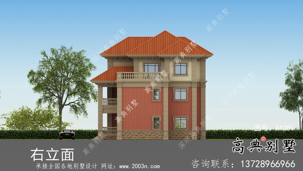 農村三層復式歐式別墅設計效果全套圖紙