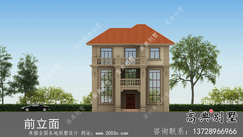歐式鄉村三層復式別墅設計效果圖及平面圖