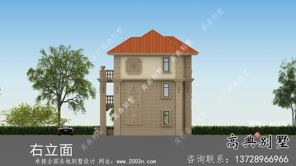 歐式鄉村三層復式別墅設計效果圖及平面圖