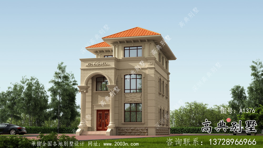 歐式古典農村三層別墅設計圖紙