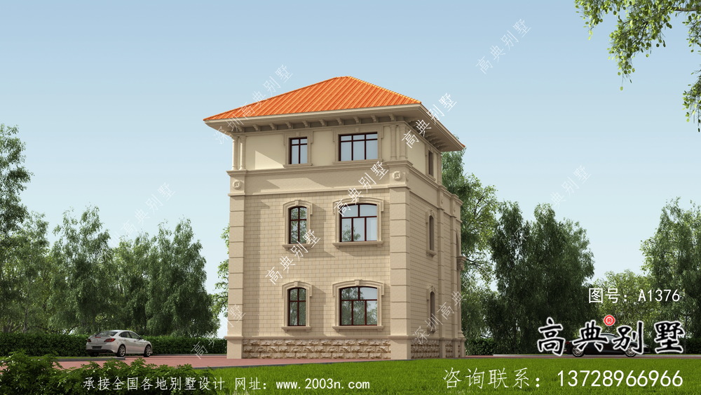 歐式古典農村三層別墅設計圖紙