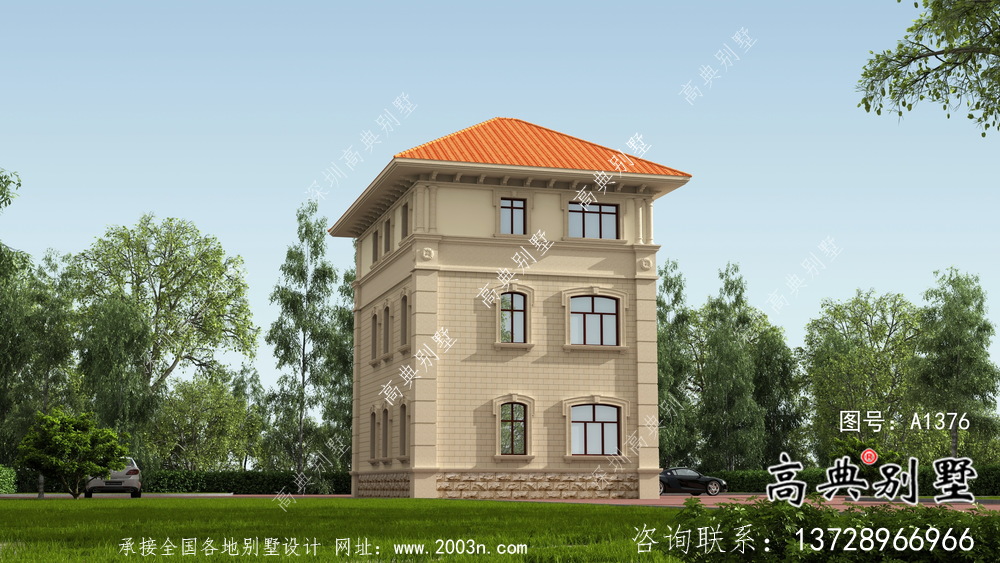 歐式古典農村三層別墅設計圖紙