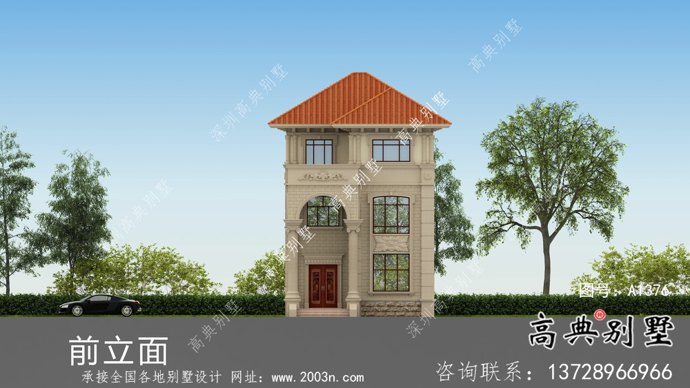 歐式古典農村三層別墅設計圖紙