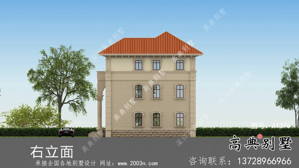 歐式古典農村三層別墅設計圖紙