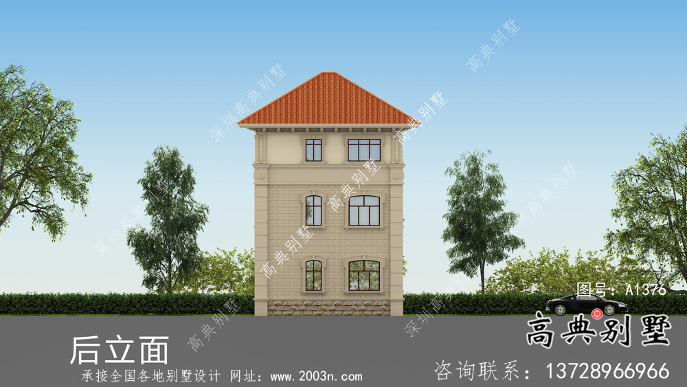歐式古典農村三層別墅設計圖紙