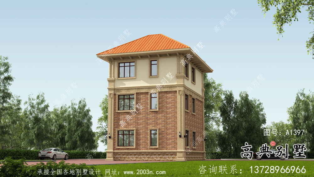 農村歐式三層別墅外觀效果圖