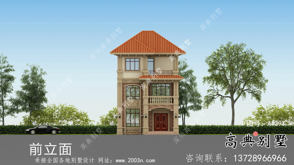 農村歐式三層別墅外觀效果圖