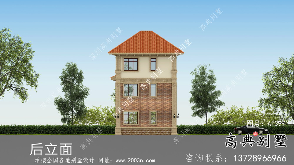 農村歐式三層別墅外觀效果圖