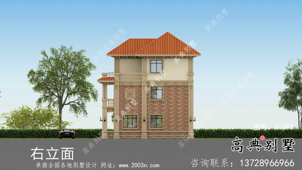 農村歐式三層別墅外觀效果圖