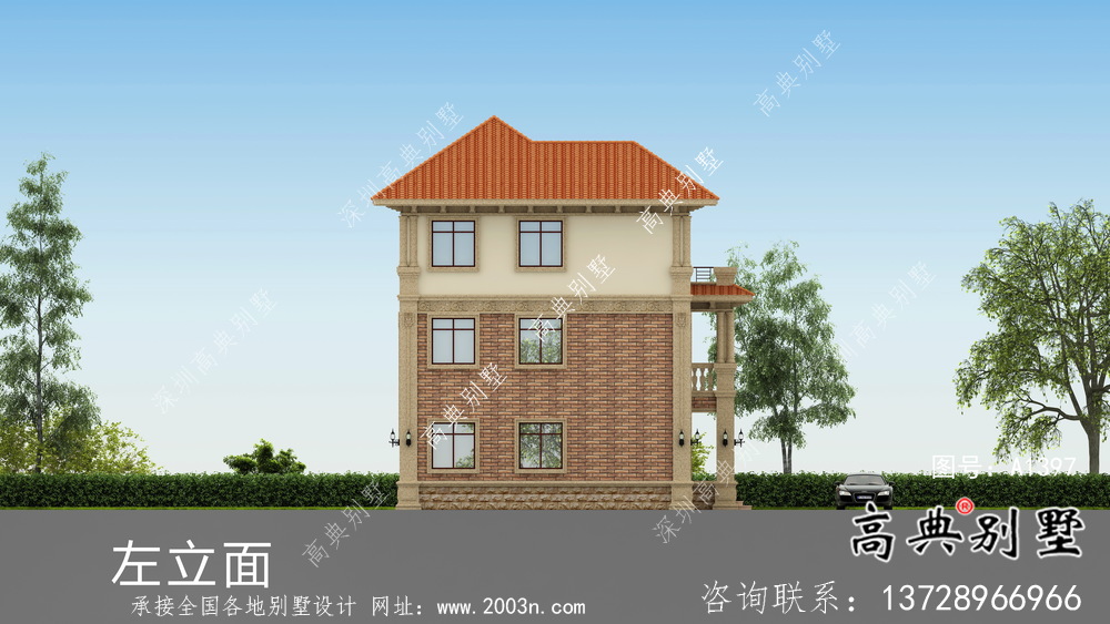 農村歐式三層別墅外觀效果圖