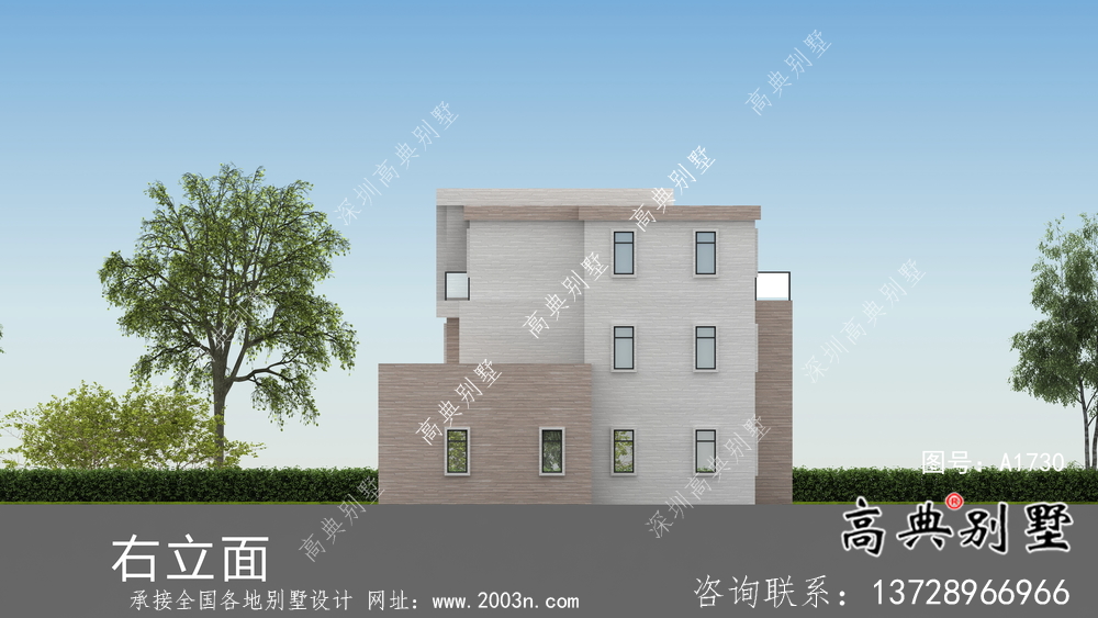 現代平屋頂三層別墅設計圖紙