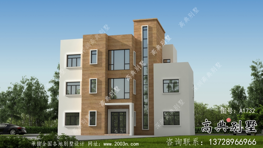 三層現(xiàn)代簡(jiǎn)約別墅外觀設(shè)計(jì)圖