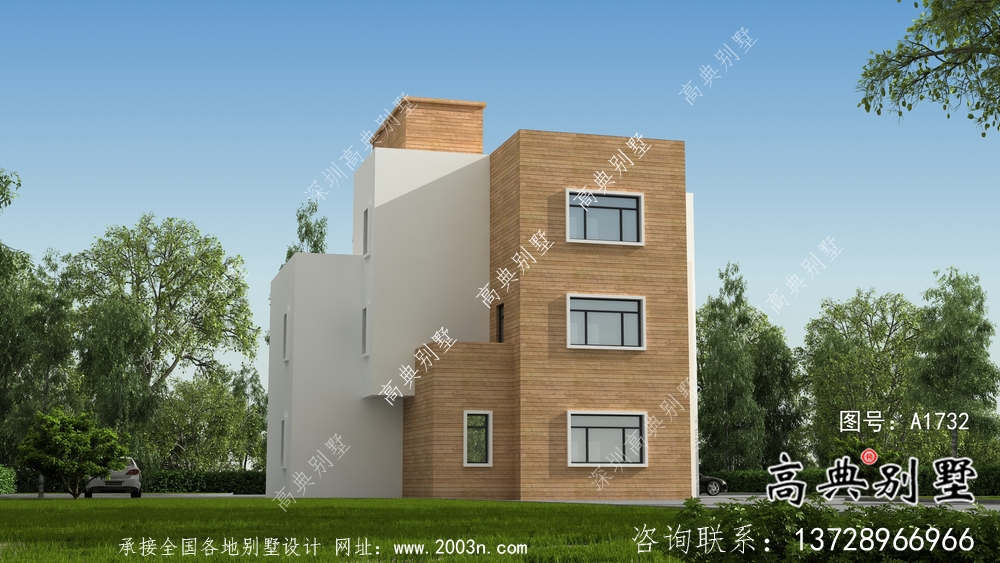 三層現(xiàn)代簡(jiǎn)約別墅外觀設(shè)計(jì)圖